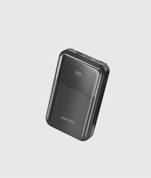 Porodo 10000 mAh 18W Powerbank with Type C and Lightning Cable - Black