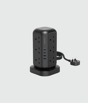 Powerology 12 AC Sockets GaN Tower Hub - Black