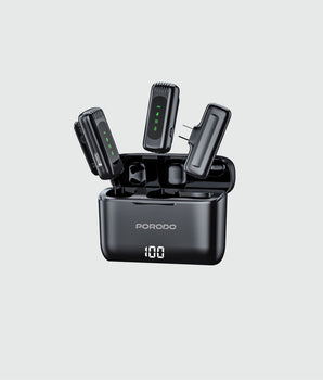 Porodo Lavalier Double Microphone with Charging Case - Black