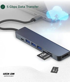 Green Lion 7-in-1 USB-C Hub - Gray