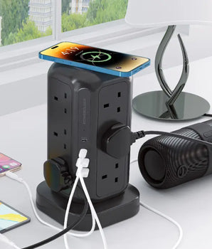 Powerology 12 AC Sockets GaN Tower Hub - Black