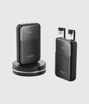 Porodo 10000 mAh 18W Powerbank with Type C and Lightning Cable - Black